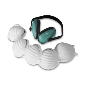 Veiliheidssetje : Gehoorbeschermer en 2 stofmaskers (verkoop)
